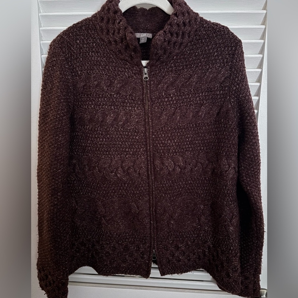 J.Jill dual zip marled knit sweater, mulberry. Medium.
